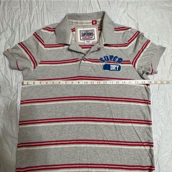 Superdry Men’s Polo Shirt with Red and Gray Stripes Size Medium - Picture 5 of 7